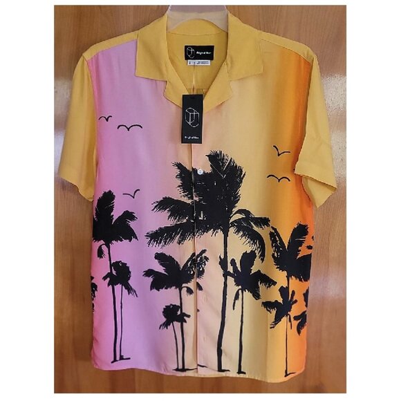 NWT Sz S Tropical Hawaiian Short Sleeve Shirt Yellow Black Pink "Original Use" - Picture 1 of 4
